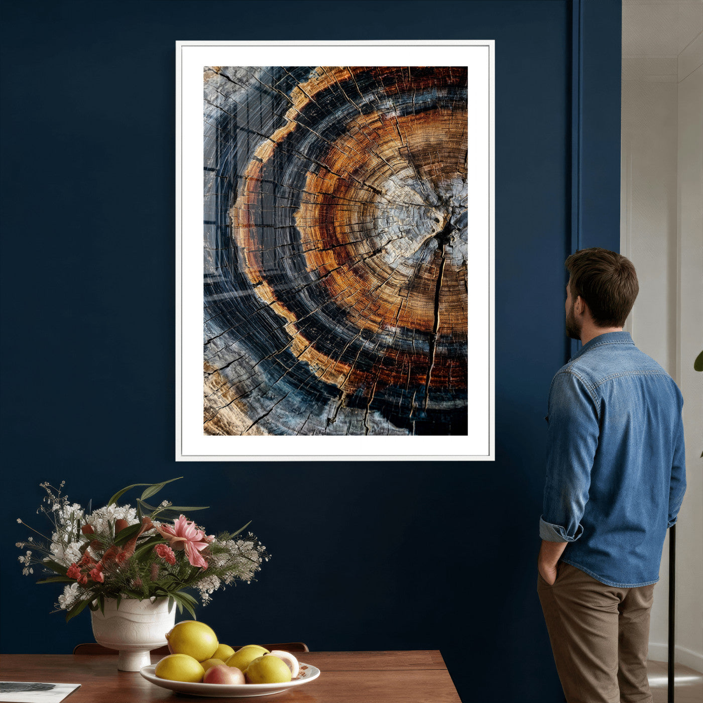 92693966B-MGV-CV-24X36 - Abstract Wood Grain Canvas Print, Tree Ring Pattern Wall Art, Framed Canvas Ready to Hang