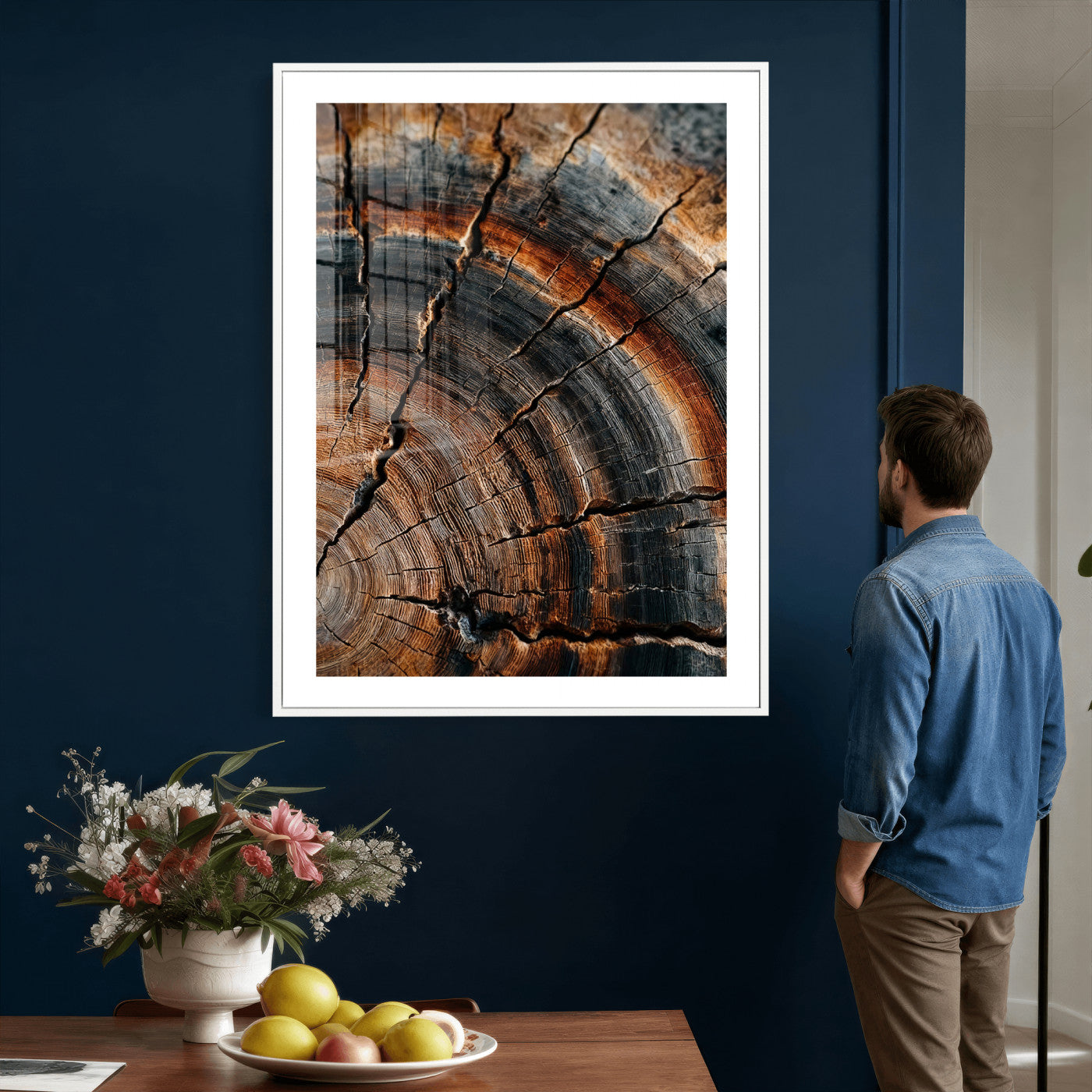 92693966D-MGV-CV-24X36 - Large Abstract Wood Grain Canvas Print, Wood Tree Ring Pattern Wall Art, Framed Canvas Ready to Hang
