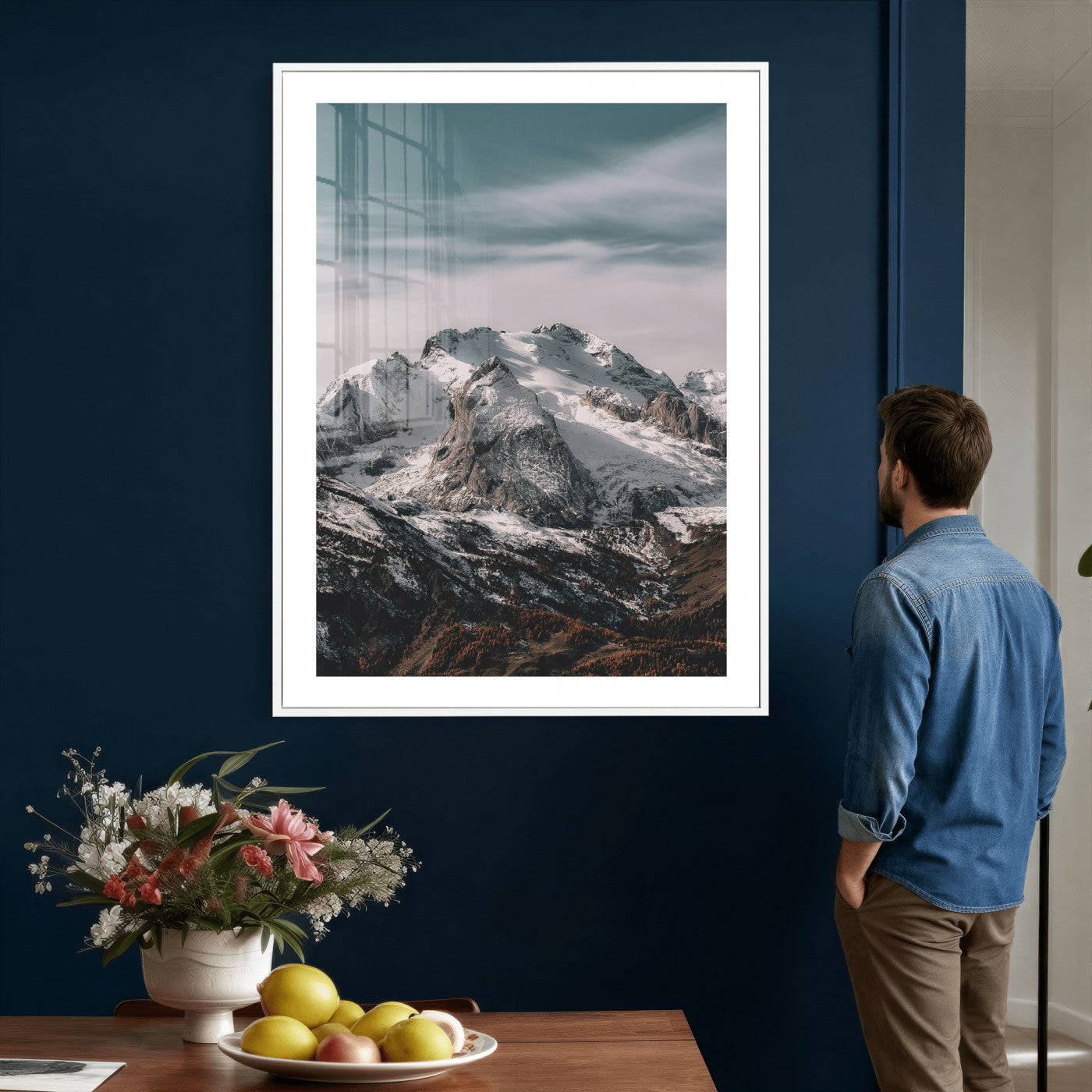 73655572-MGV-CV-24X36 - Alpine Mountain Landscape Wall Art Canvas Print, Snowy Peak Nature Wall Decor, Minimal Mountain Photography Canvas, Large Vertical Mountain Wall Art