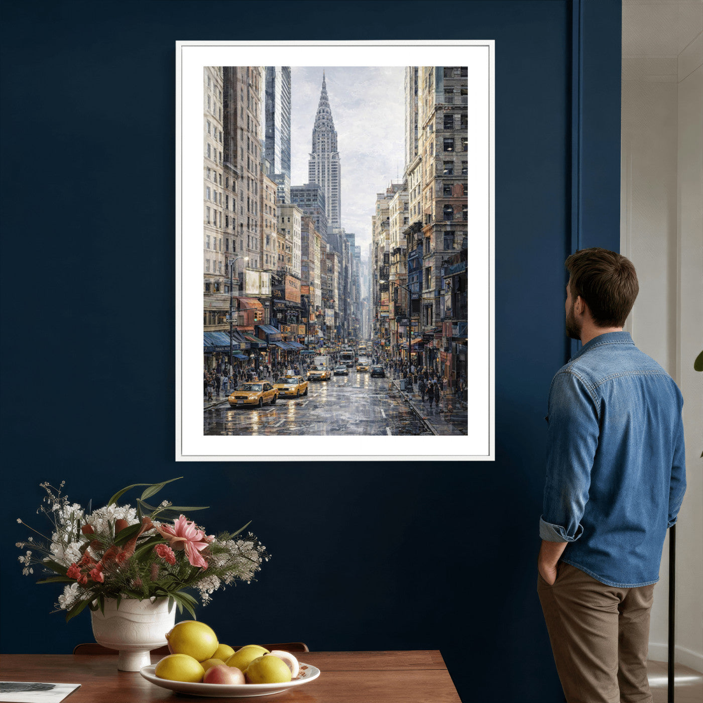 37693299-MGV-CV-24X36 - Chrysler Building New York Wall Art Canvas Print, Abstract NYC Street Painting Canvas Print, Modern Manhattan City Artwork for Living Room Decor