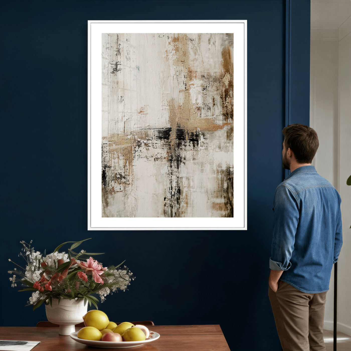 381262454-MGV-CV-24X36 - Neutral Abstract Wall Art Canvas Print, Beige Black Textured Modern Canvas Print, Minimalist Contemporary Artwork for Living Room Decor