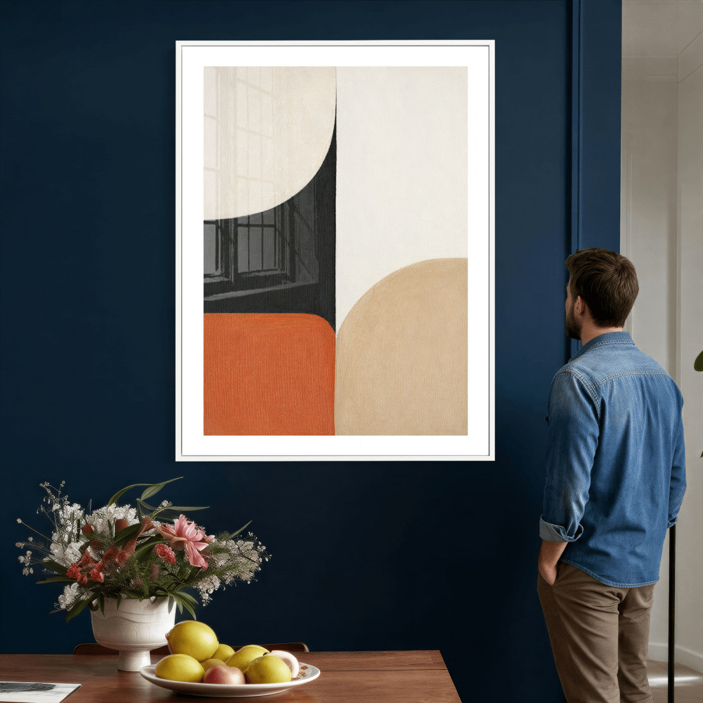 38800649-MGV-CV-24X36 - Geometric Abstract Wall Art Canvas Print, Orange Blue Abstract Expressionist Painting Print, Modern Geometric Abstract Canvas Art