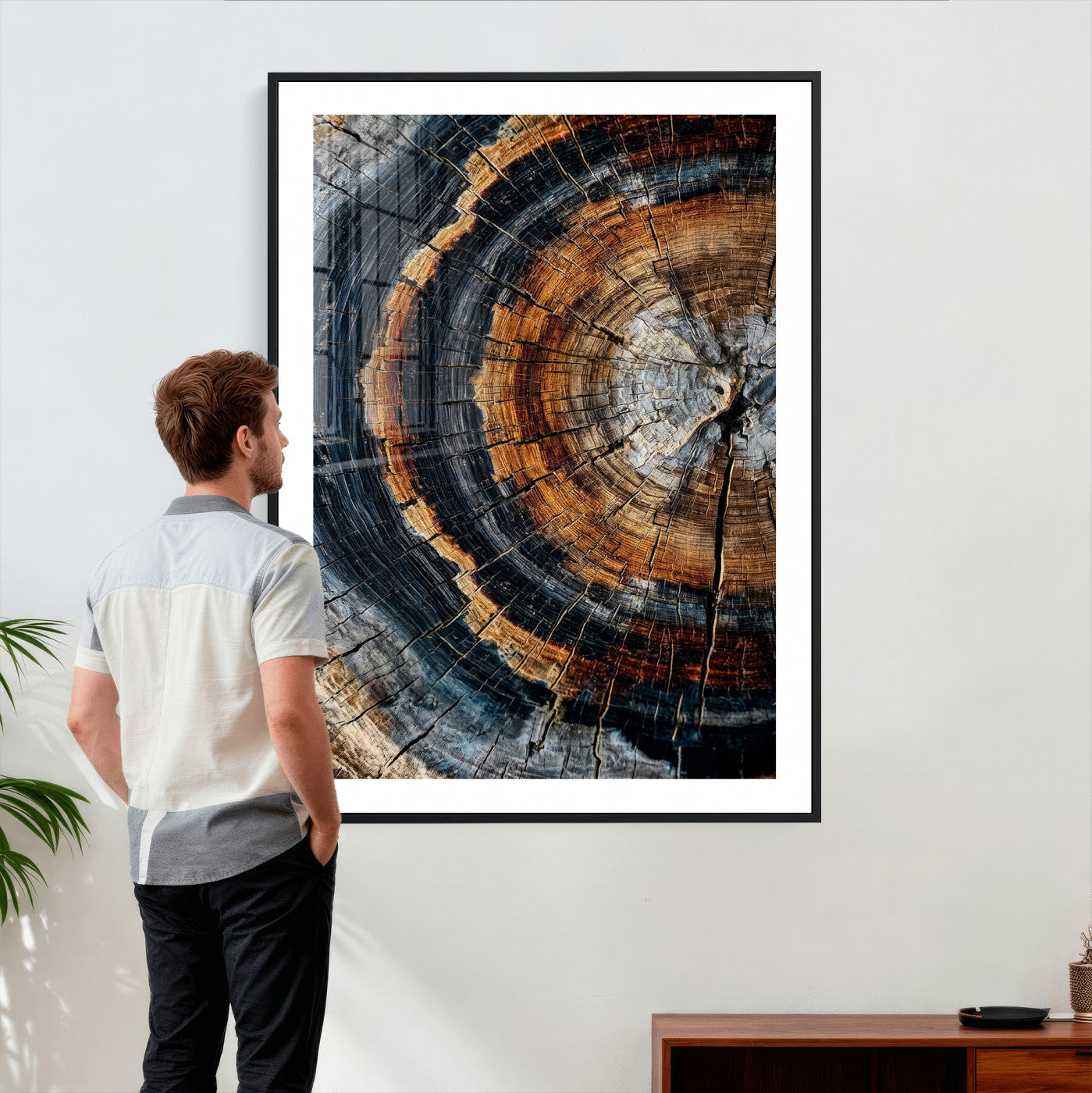 92693966B-MGV-CV-24X36 - Abstract Wood Grain Canvas Print, Tree Ring Pattern Wall Art, Framed Canvas Ready to Hang