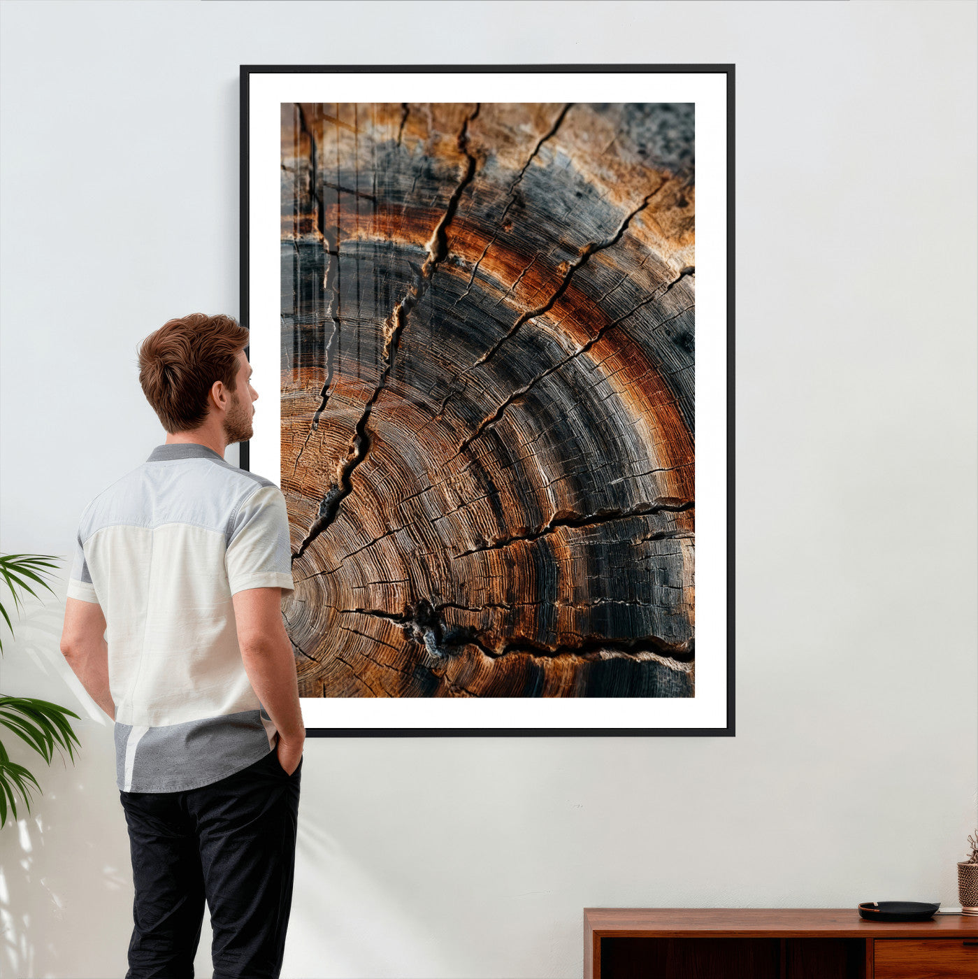 92693966D-MGV-CV-24X36 - Large Abstract Wood Grain Canvas Print, Wood Tree Ring Pattern Wall Art, Framed Canvas Ready to Hang