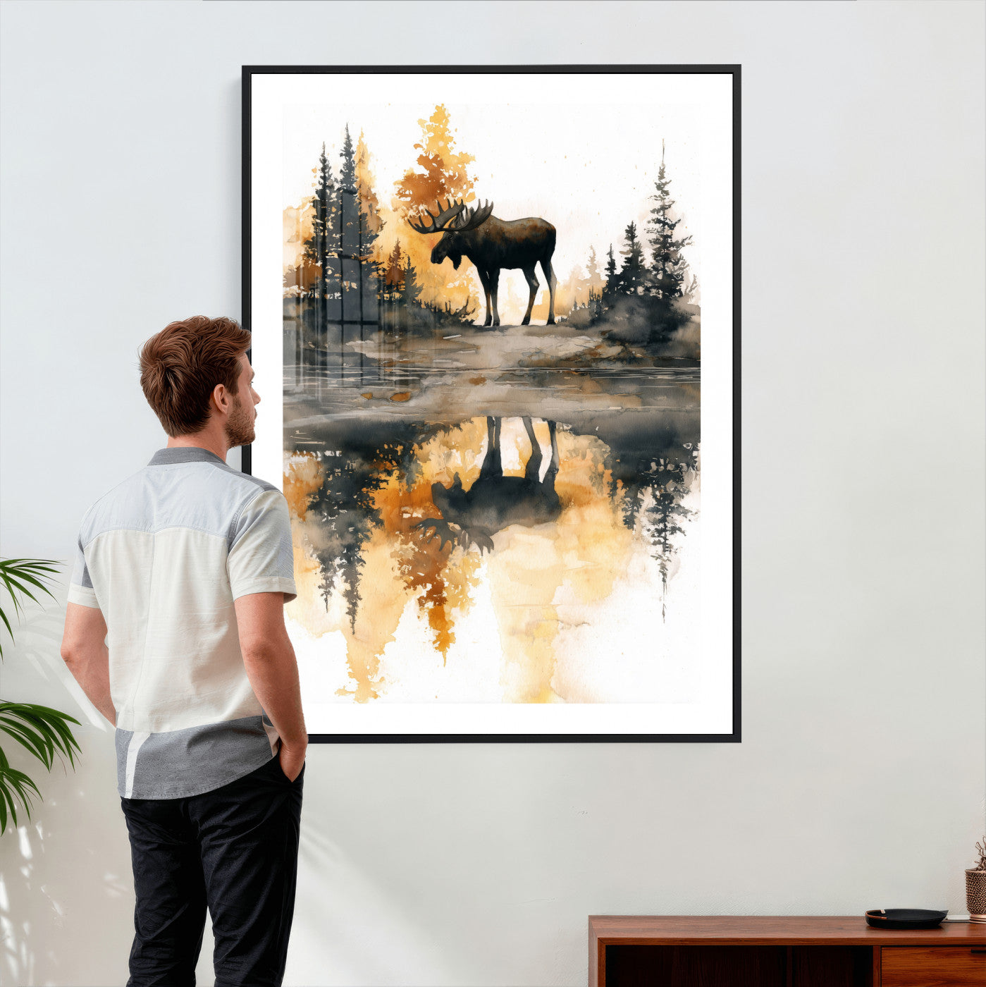 86920530-MGV-CV-24X36 - Abstract Moose Forest Wall Art Canvas Print – Wildlife Nature Artwork Print for Living Room, Cabin, and Office Decor