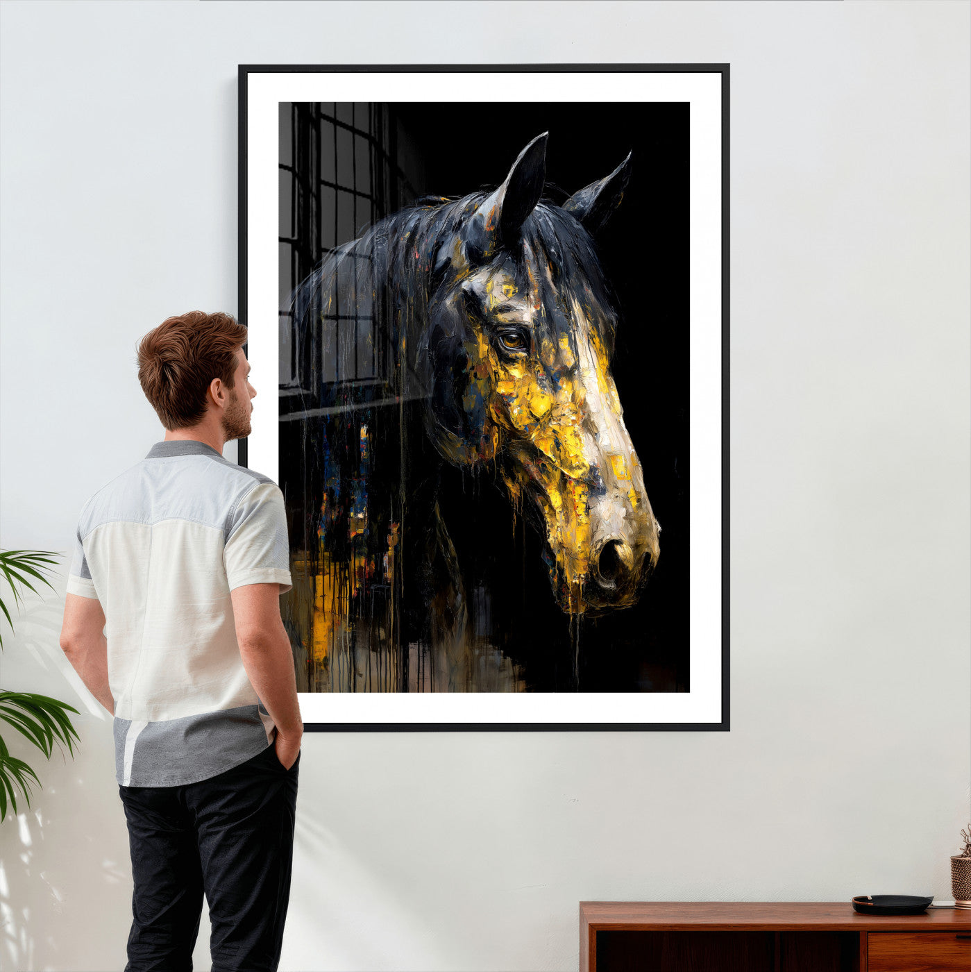 74608479-MGV-CV-24X36 - Abstract Horse Wall Art Canvas Print – Painting Style Western Equine Artwork Print for Living Room, Ranch, and Office Decor