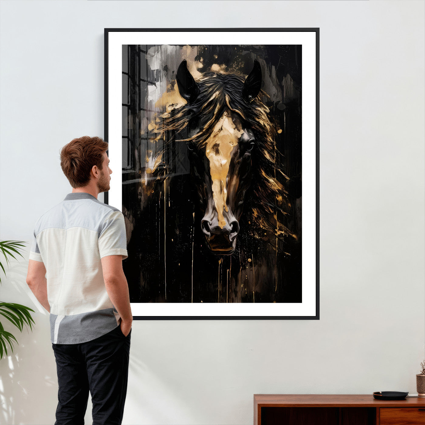 91506748-MGV-CV-24X36 - Abstract Horse Wall Art Canvas Print – Painted Style Western Equine Artwork Print for Living Room, Ranch, and Office Decor