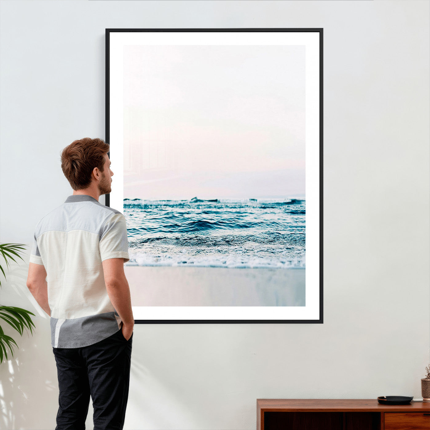 17196851-MGV-CV-24X36 - Ocean Wave Wall Art Canvas Print, Minimal Seascape Photography, Coastal Blue Water Artwork, Vertical Beach Wall Decor, Calm Sea Nature Print