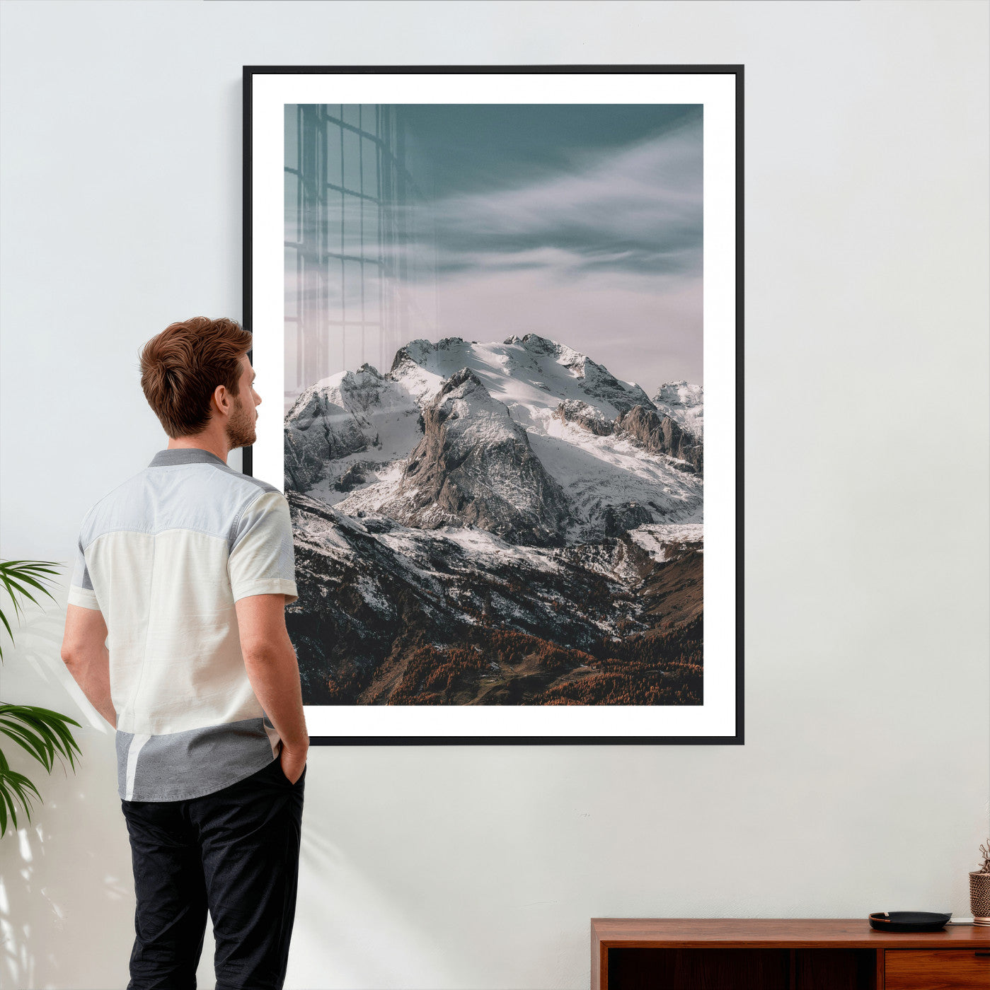 73655572-MGV-CV-24X36 - Alpine Mountain Landscape Wall Art Canvas Print, Snowy Peak Nature Wall Decor, Minimal Mountain Photography Canvas, Large Vertical Mountain Wall Art