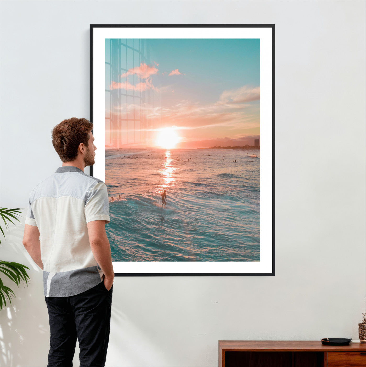 62441954-MGV-CV-24X36 - Sunset Surf Wall Art Canvas Print – Coastal Ocean Photography Artwork Print for Living Room, Beach House, and Relaxing Home Decor