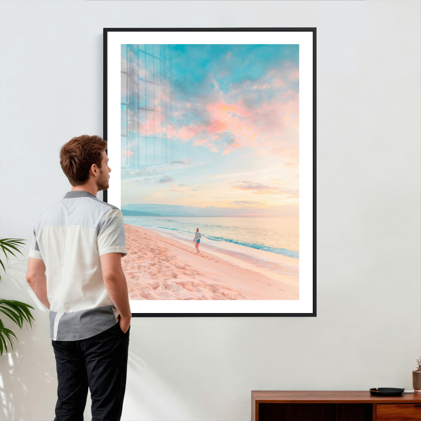49353231-MGV-CV-24X36 - Pastel Beach Walk Wall Art Canvas Print – Soft Coastal Photography Artwork Print for Bedroom, Living Room, and Serene Home Decor
