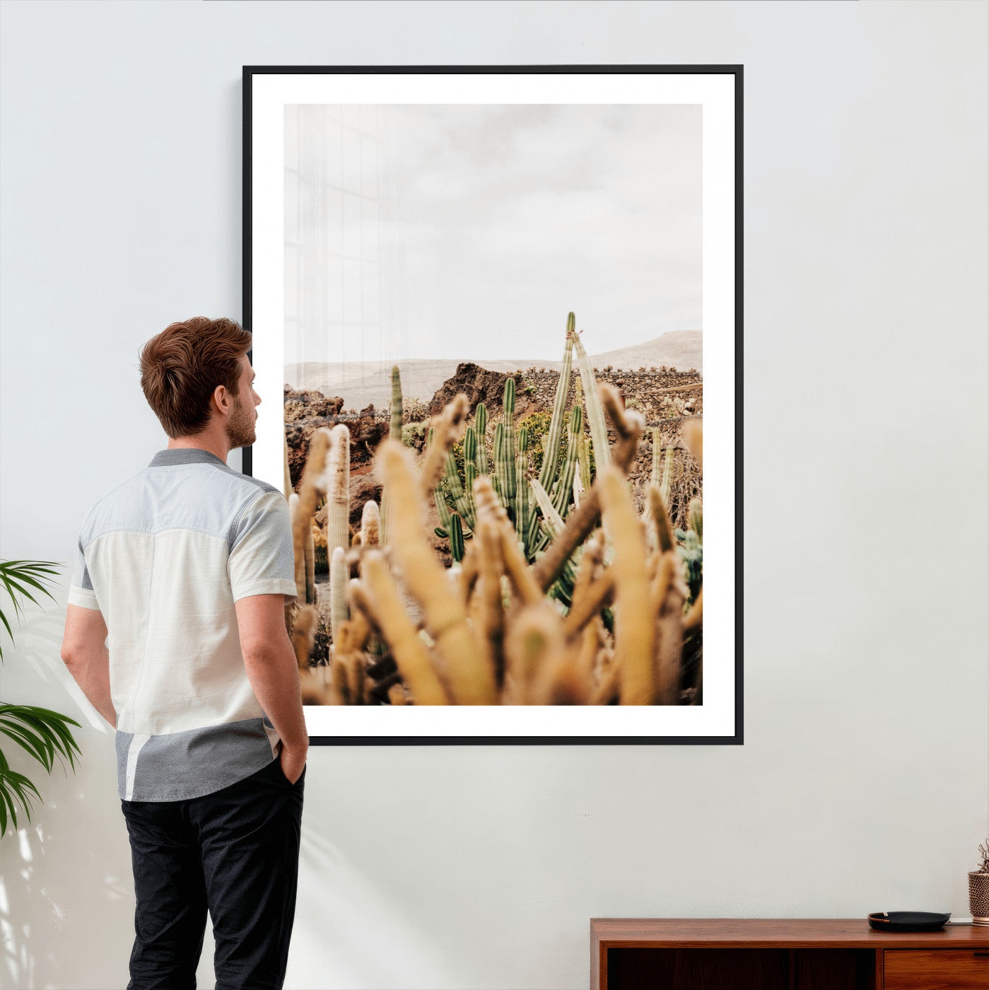 98315769-MGV-CV-24X36 - Minimal Desert Cactus Wall Art Canvas Print, Neutral Southwestern Landscape Nature Wall Decor for Modern Home