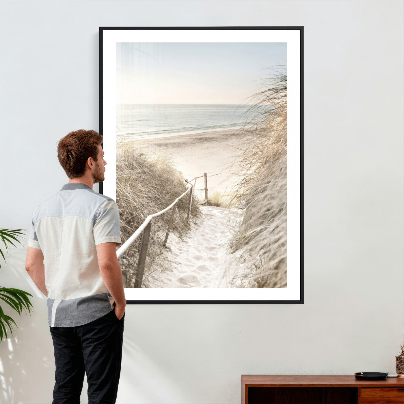 58415953-MGV-CV-24X36 - Coastal Beach Path Wall Art Canvas Print - Neutral Ocean Shore Landscape Artwork for Minimalist Home Decor