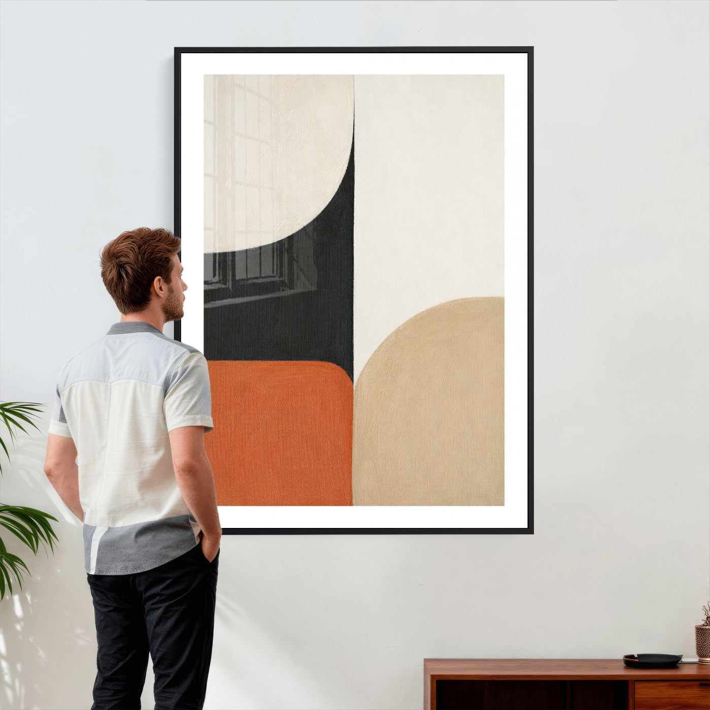 38800649-MGV-CV-24X36 - Geometric Abstract Wall Art Canvas Print, Orange Blue Abstract Expressionist Painting Print, Modern Geometric Abstract Canvas Art