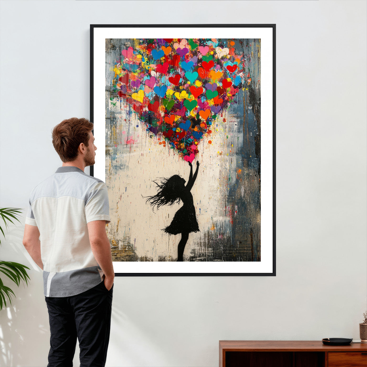 36253538-MGV-CV-24X36 - Banksy Street Art Canvas Wall Art, Girl Heart Balloons Banksy Style Print, Colorful Graffiti Love Decor, Urban Pop Art, Kids Room Inspirational Wall Art