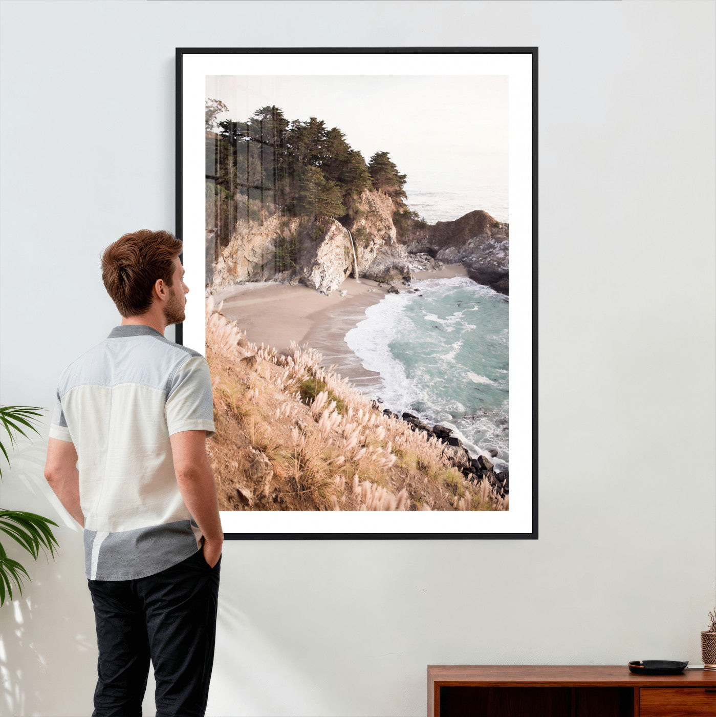 66328547-MGV-CV-24X36 - McWay Falls Canvas Wall Art, Big Sur California Photography Print, Waterfall Beach Coastal Decor, Julia Pfeiffer State Park, Boho Nature Print