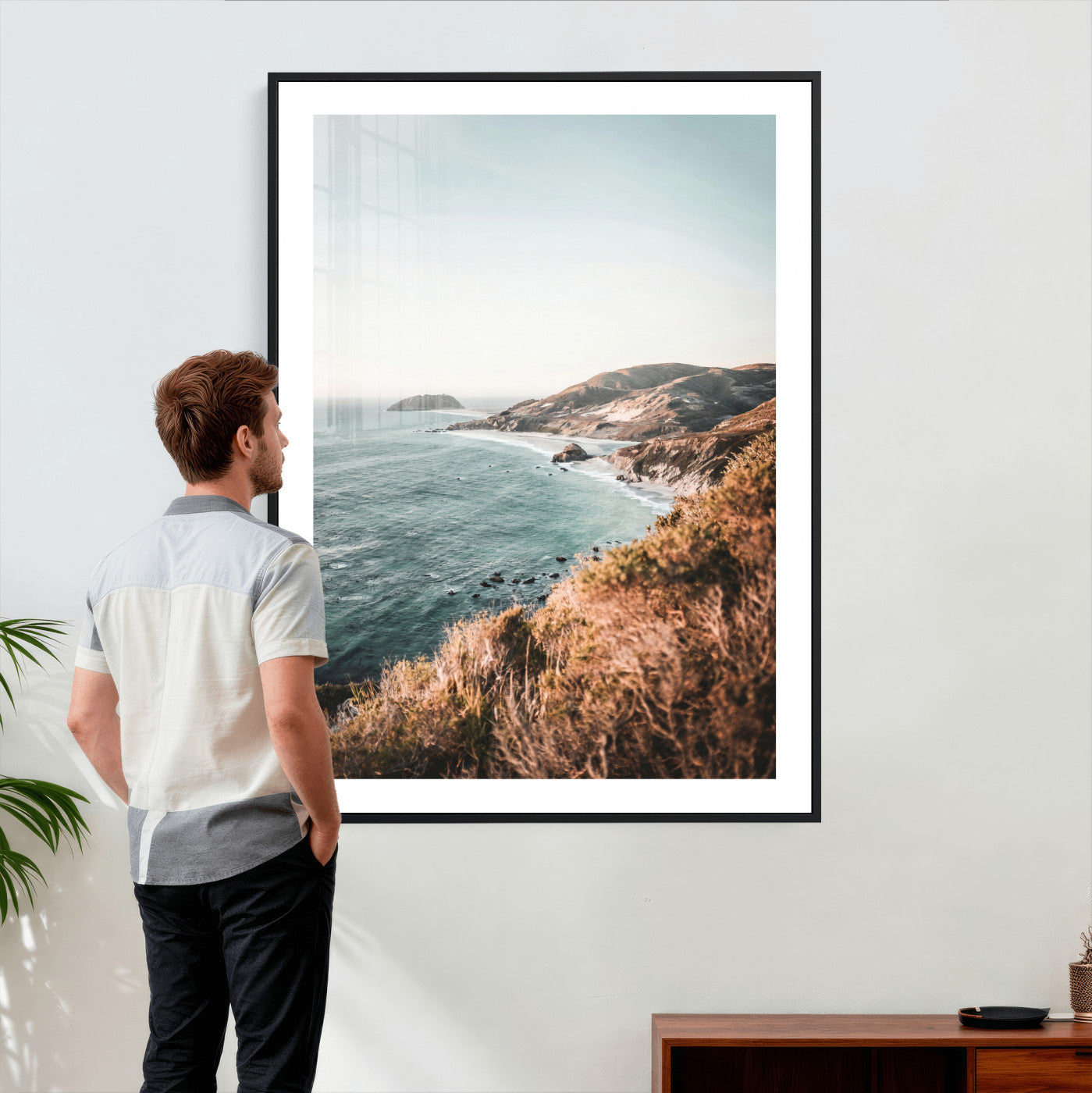 58099801-MGV-CV-24X36 - Coastal Cliffs Canvas Wall Art, Ocean Shoreline Photography Print, Teal Sea Landscape Decor, California Coast Art, Boho Beach House Wall Decor