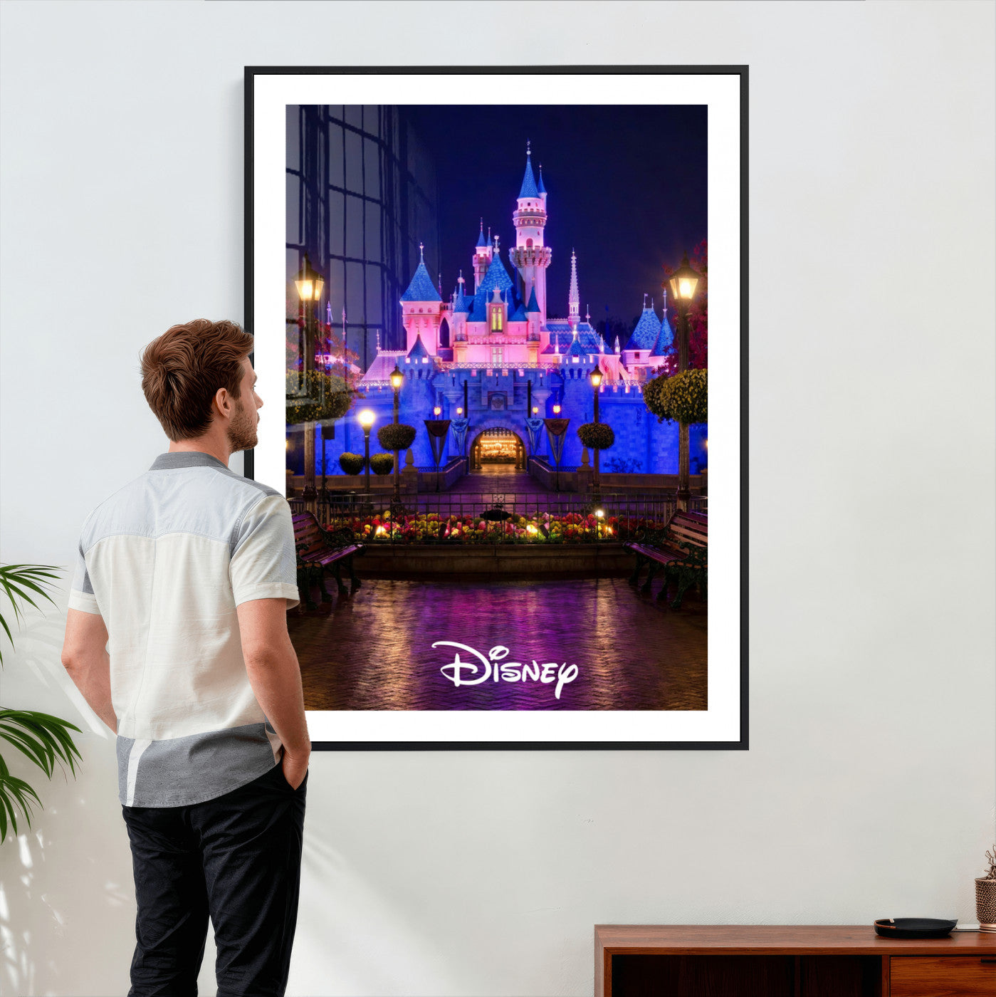 79435D-MGV-CV-24X36 - Disney Castle Wall Art – Framed Magic Kingdom Canvas Artwork, Fairytale Design, Kids Room Fantasy Decor for Home, Office