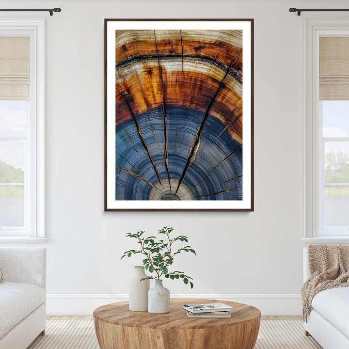 Tree Rings Wall Art Canvas Print, Framed Wood Texture Art Picture Print, Blue Grain Perfect Rustic Modern Decor Artwork
