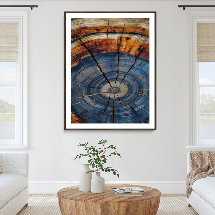 Tree Rings Wall Art Canvas Print, Framed Wood Texture Art Picture Print, Blue Grain Perfect Rustic Modern Decor Artwork, Wood Texture Wall Art Canvas