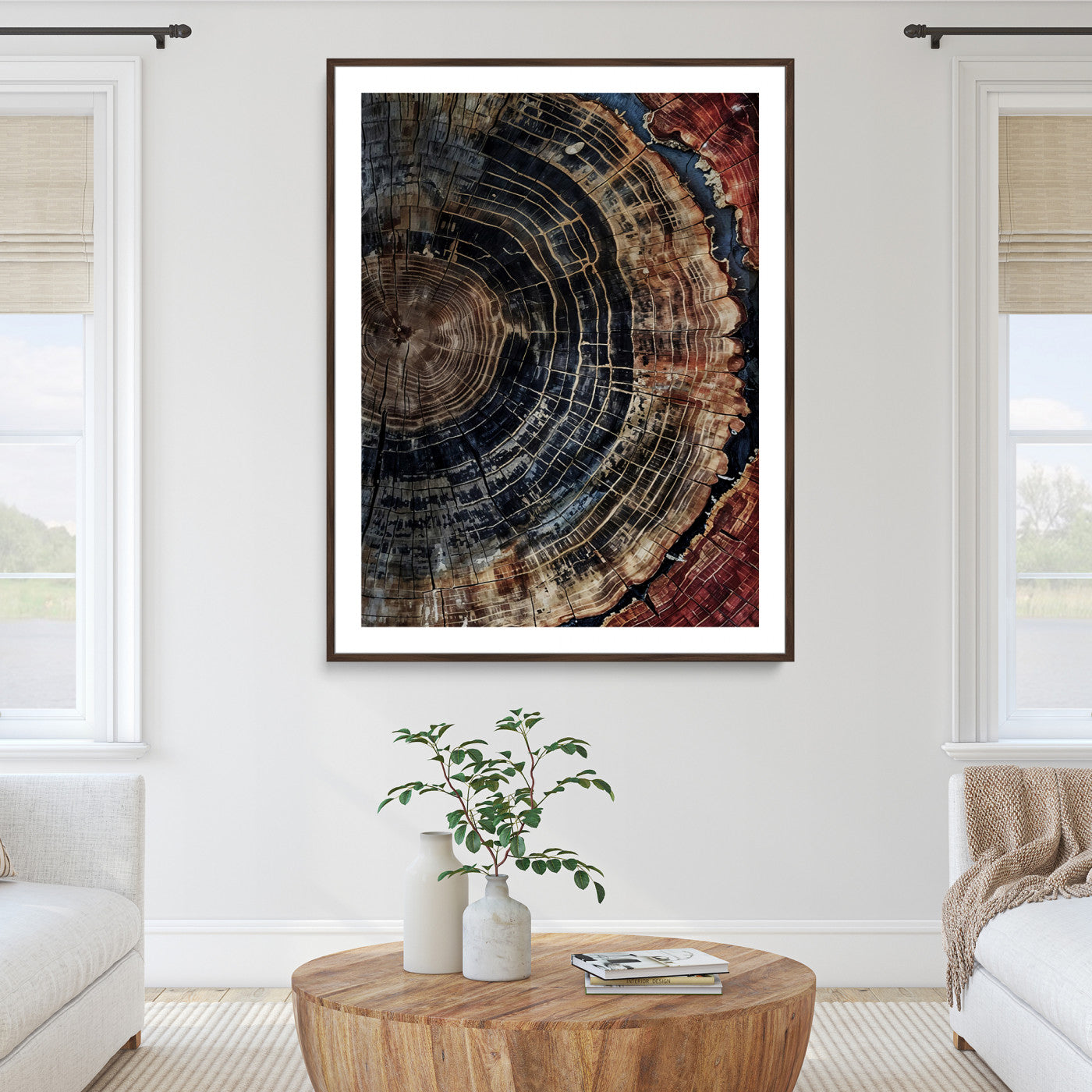 Framed Tree Rings Picture Print, Framed Wood Grain Art Picture Print, Rustic Texture Perfect Rustic Nature Decor, Framed Tree Rings Print