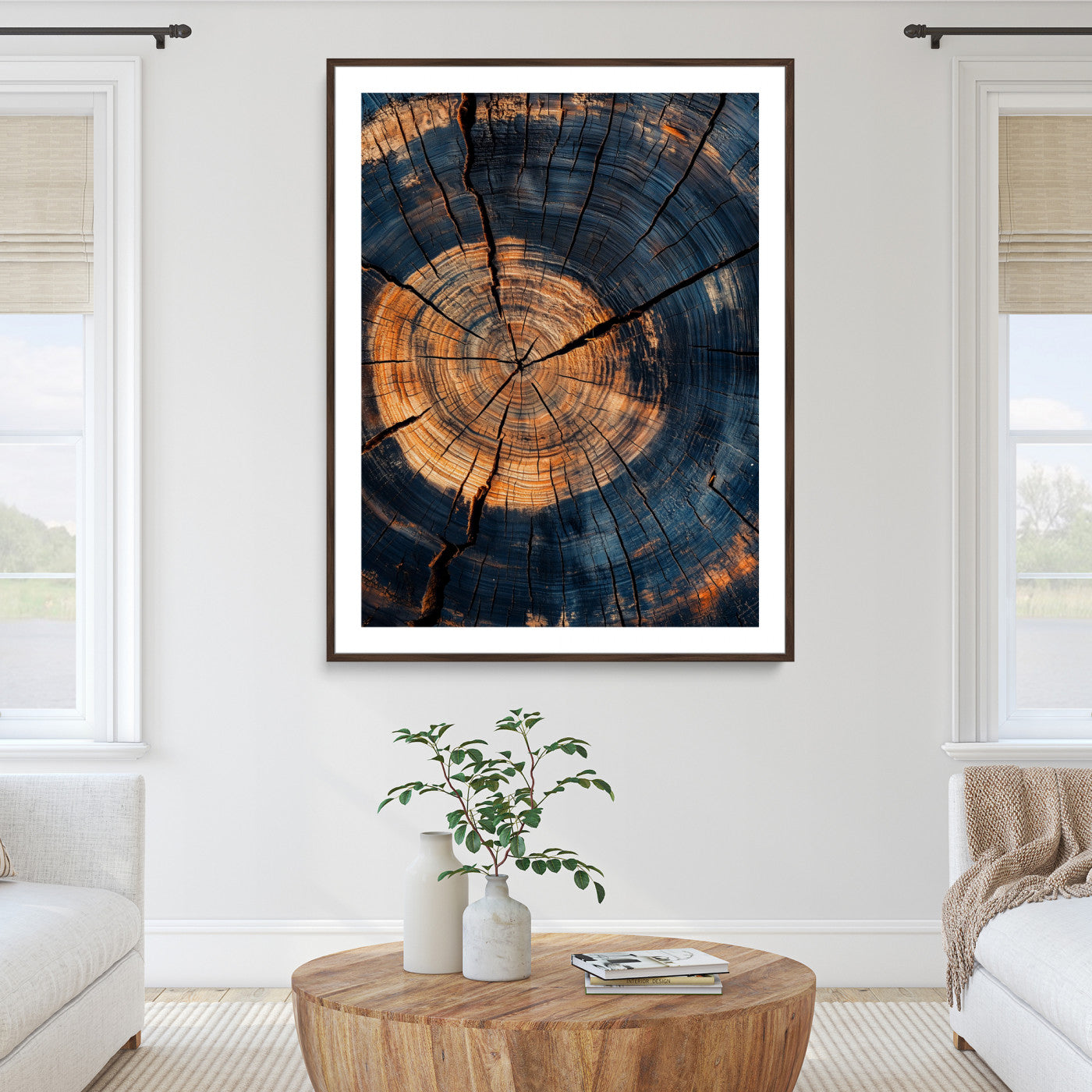 Tree Rings Wall Art Canvas Print, Framed Rustic Texture Art Picture Print, Wood Grain Perfect Rustic Industrial Decor, Wood Canvas Print,