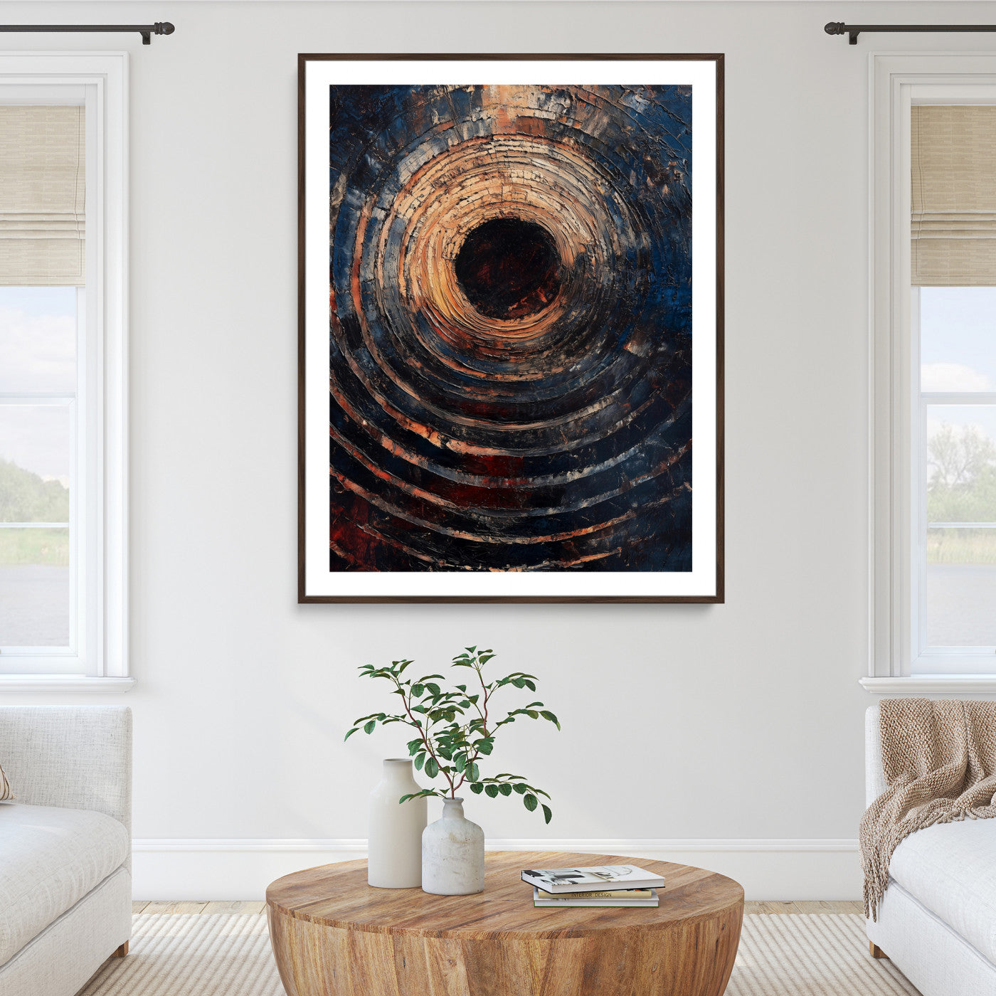 Textured Spiral Wall Art Canvas Print, Framed Abstract Void Art Picture Print, Wooden Vortex Perfect Modern Industrial Decor