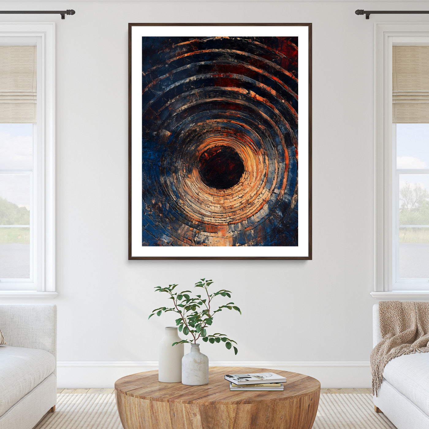 Textured Spiral Wall Art Canvas Print, Framed Abstract Void Art Picture Print, Wooden Vortex Perfect Modern Industrial Decor, Framed