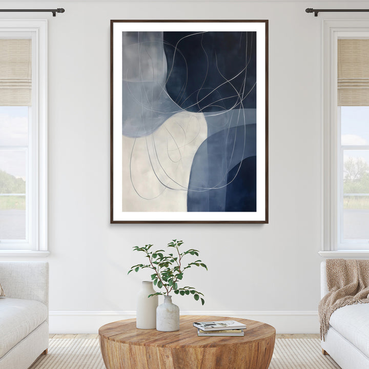 Navy Abstract Wall Art Canvas Print, Framed Minimal Lineart Art Picture Print, Abstract Shapes Perfect Minimalist Abstract Decor Artwork