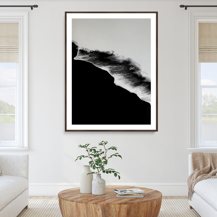 Ocean Wave Wall Art Canvas Print, Abstract Wave Print, Framed Monochrome Sea Art Print, Large Ink Wave Form Printing Perfect for Modern