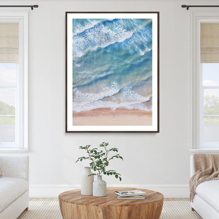 Aerial Ocean Wall Art Canvas Print, Soft Blue Waves Print, Framed Soft Blue Waves Canvas