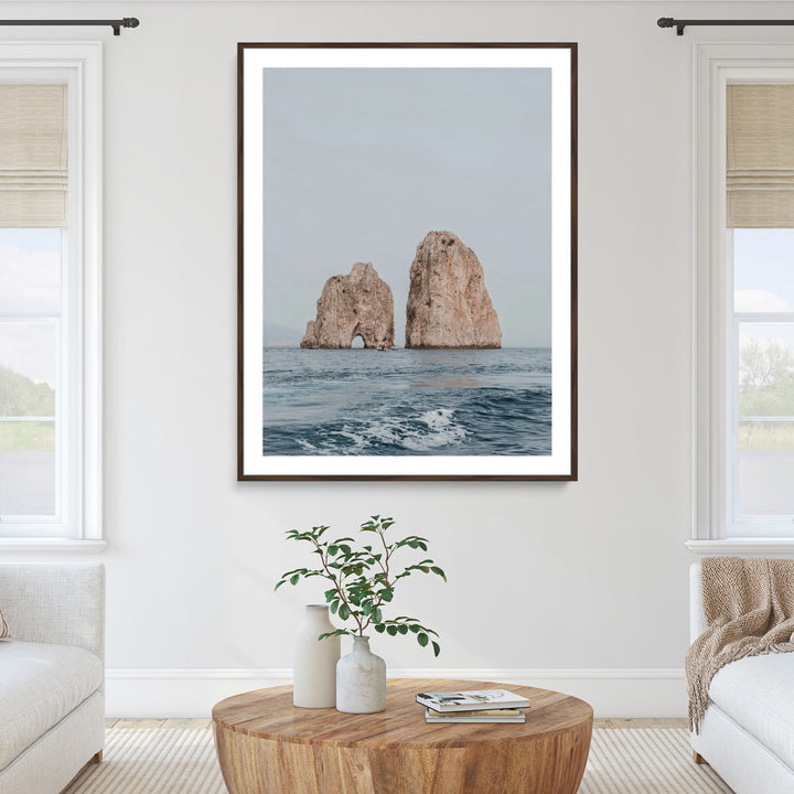 Faraglioni Capri Wall Art Canvas Print, Serene Ocean Print, Framed Mediterranean Coastal Art Print, Large Rocky Ocean Printing