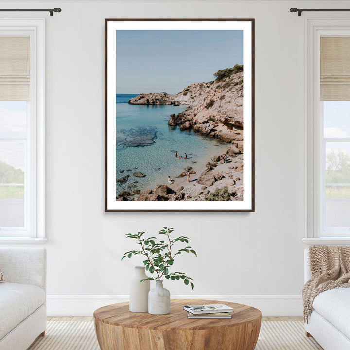 Turquoise Cove Wall Art Canvas Print, Ibiza Beach Print, Framed Mediterranean Shore Art Print, Large Clear Shoreline Printing Boho