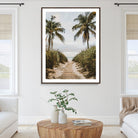 47319550-MGC-FP-36x24_Walnut-Tropical Beach Wall Art Canvas Print, Framed Rustic Sand Art Picture Print, Palm Tree Perfect Coastal Decor