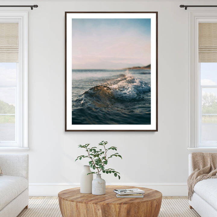 Ocean Waves Wall Art Canvas Print, Framed Coastal Serenity Wall Art Print, Golden Hour Perfect Modern Coastal Decor Artwork