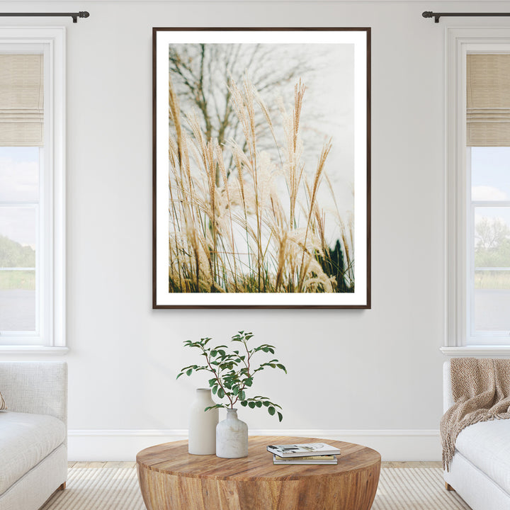Pampas Grass Wall Art Canvas Print, Framed Neutral Tones Art Picture Print, Minimalist Nature Perfect Boho Minimalist Decor Artwork
