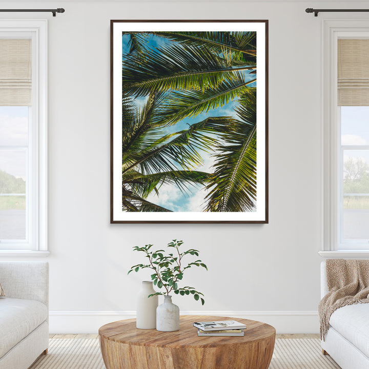 Palm Leaves Wall Art Canvas Print, Framed Tropical Vibes Art Picture Print, Green Foliage Perfect Tropical Boho Decor Artwork
