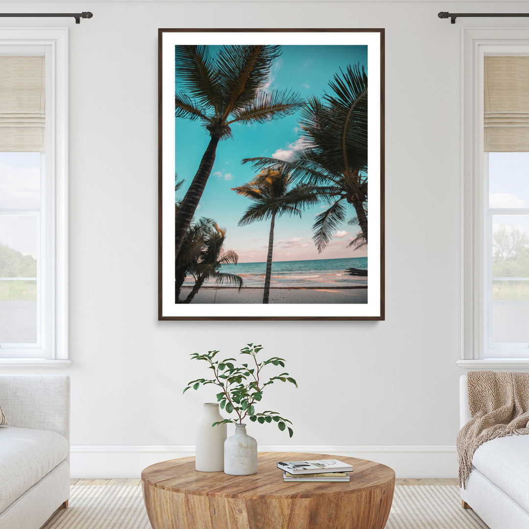 Palm Trees Wall Art Canvas Print, Framed Tropical Beach Art Picture Print, Ocean Breeze Perfect Tropical Coastal Decor Artwork