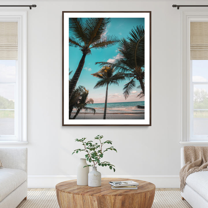 Palm Trees Wall Art Canvas Print, Framed Tropical Beach Art Picture Print, Ocean Breeze Perfect Tropical Coastal Decor Artwork