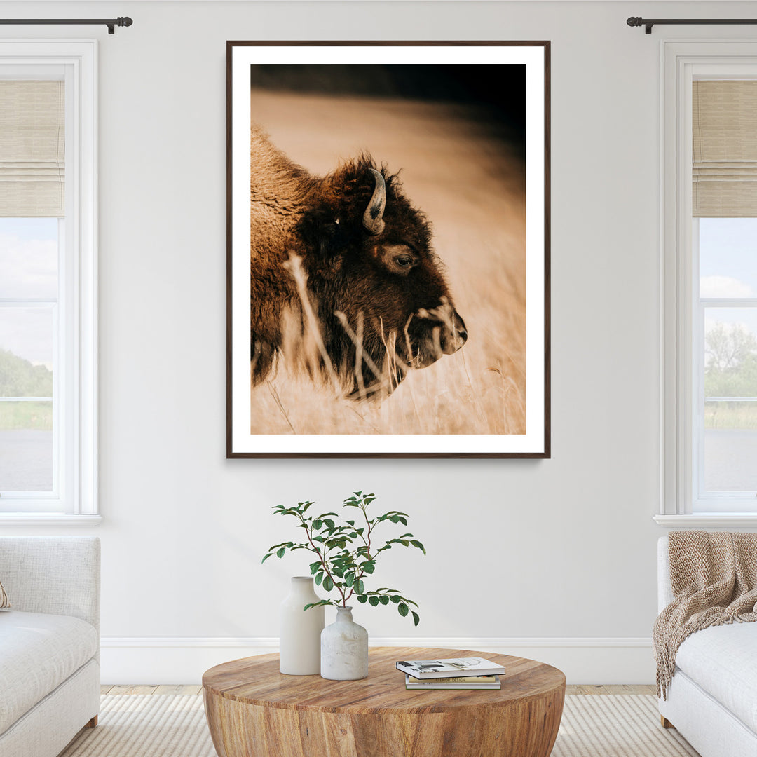 Bison Portrait Wall Art Canvas Print, Framed Western Landscape Art Picture Print, Prairie Serenity Perfect Modern Ranch Decor Decor Artwork