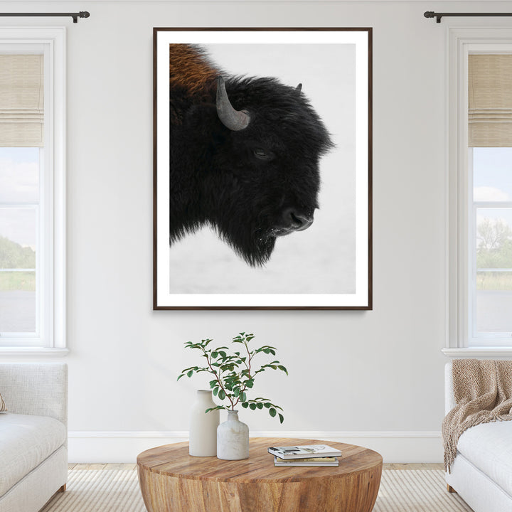 Western Rustic Wall Art Canvas Print, Framed Buffalo Photography Art Picture Print, Black and White Wildlife Perfect Modern Ranch Decor