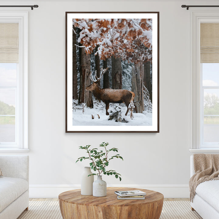 Serene Landscape Wall Art Canvas Print, Framed Winter Wonderland Art Picture Print, Winter Deer Perfect Cabin Decor Artwork