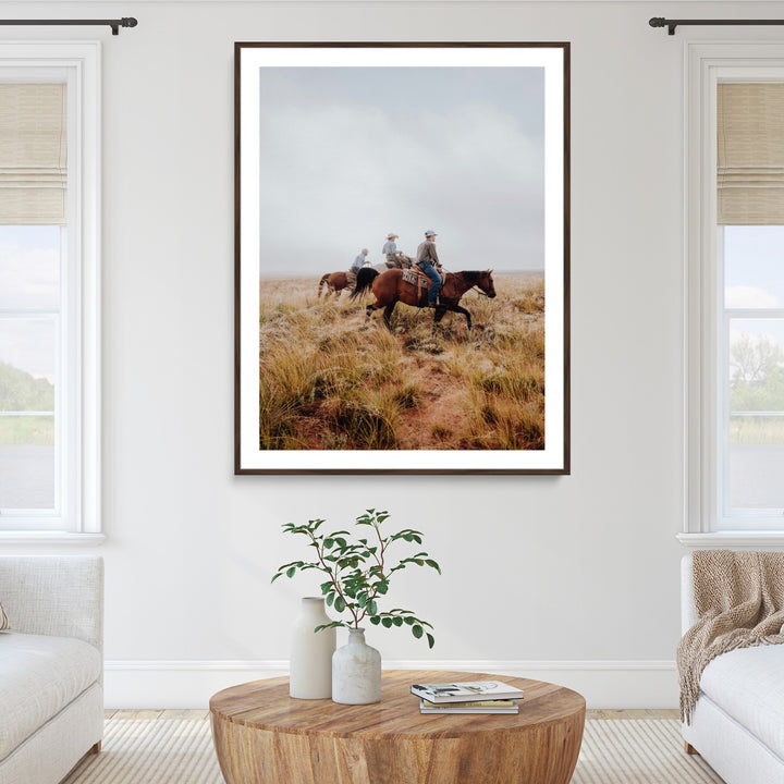 Golden Grassland Wall Art Canvas Print, Framed Western Frontier Mood Art Picture Print, Open Range Riders Perfect Rustic Western Decor