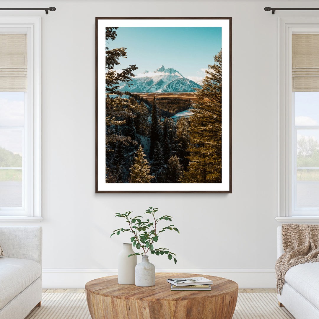 Mountain Landscape Wall Art Canvas Print, Framed Snowy Peaks Art Picture Print, Nature Photography Perfect Rustic Lodge Decor Artwork