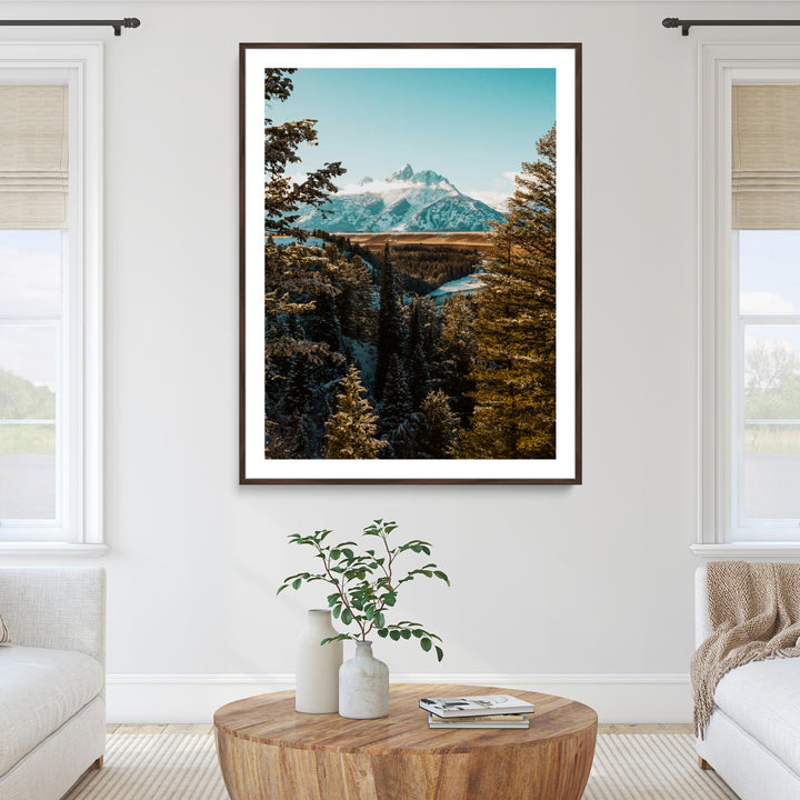 Mountain Landscape Wall Art Canvas Print, Framed Snowy Peaks Art Picture Print, Nature Photography Perfect Rustic Lodge Decor Artwork