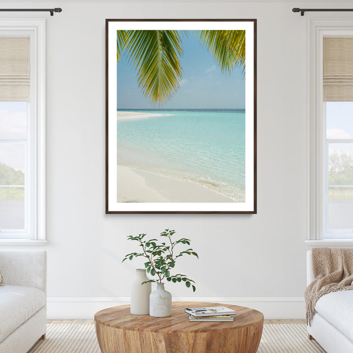 Azure Water Wall Art Canvas Print, Framed Tranquil Island Escape Art Picture Print, Clear Blue Ocean Wall Art Coastal Minimalist Decor