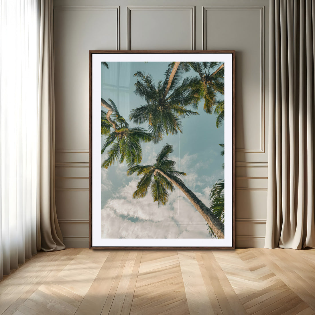 Tropical Palm Trees Wall Art Canvas Print, Framed Coastal Nature Art, Relaxing Summer Vibes Boho Decor