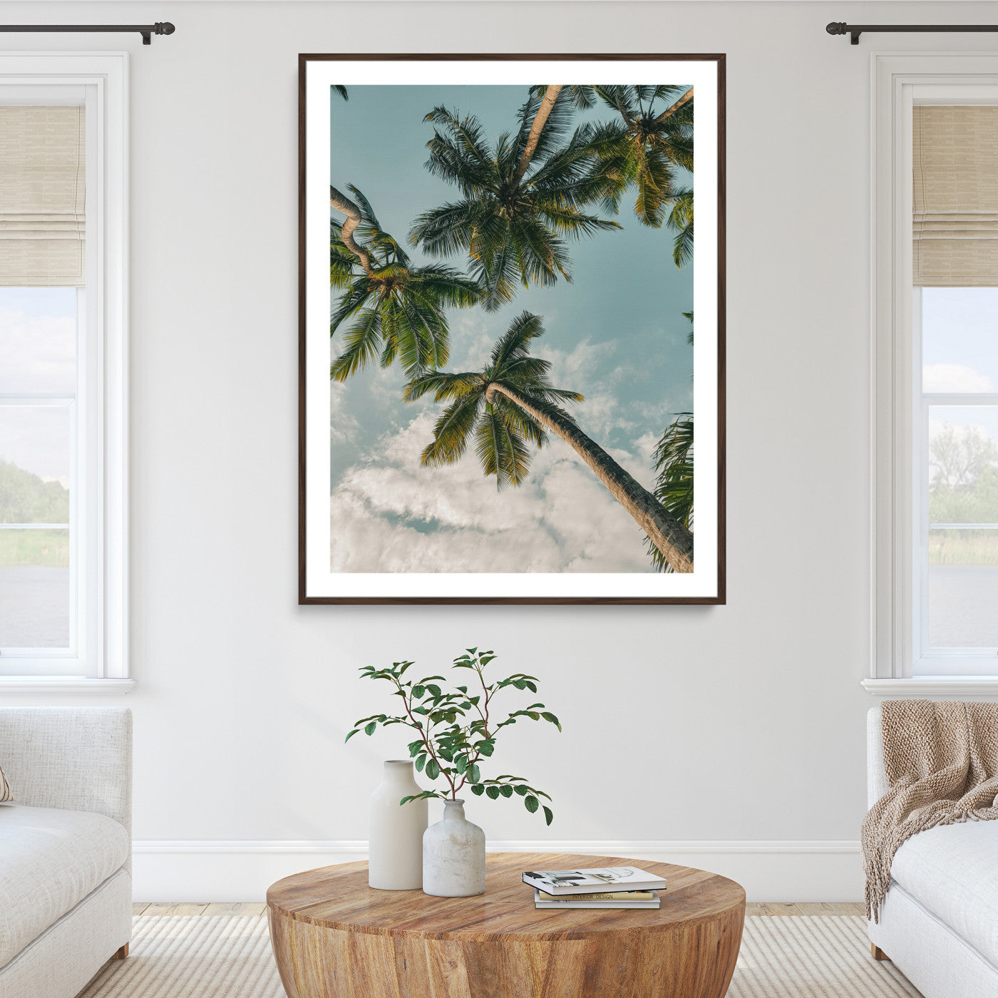Tropical Palm Trees Wall Art Canvas Print, Framed Coastal Nature Art Picture Print, Relaxing Summer Vibes Perfect Boho Coastal Decor Artwork