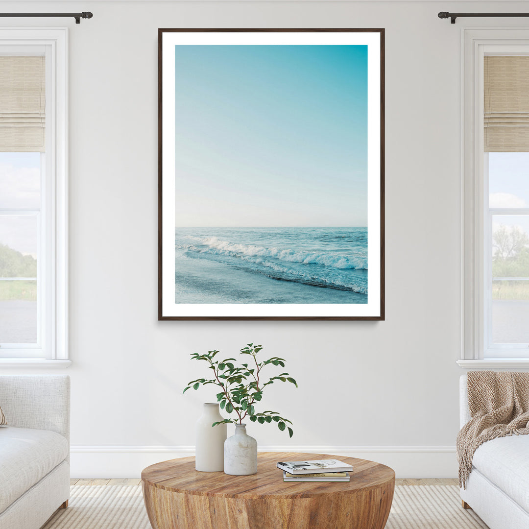Minimalist Ocean Wall Art Canvas Print, Framed Calm Seascape Art Picture Print, Soft Blue Tones Perfect Coastal Minimalist Decor Artwork