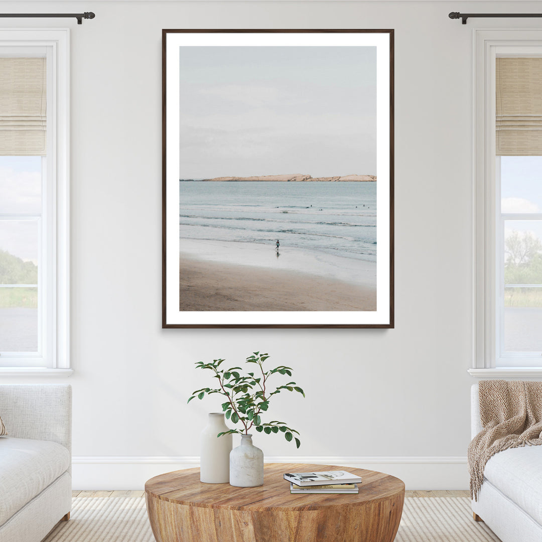 Minimalist Beach Art Canvas Print, Soft Blue Tones Print, Framed Tranquil Ocean Art Print, Large Calm Horizon Printing Coastal,